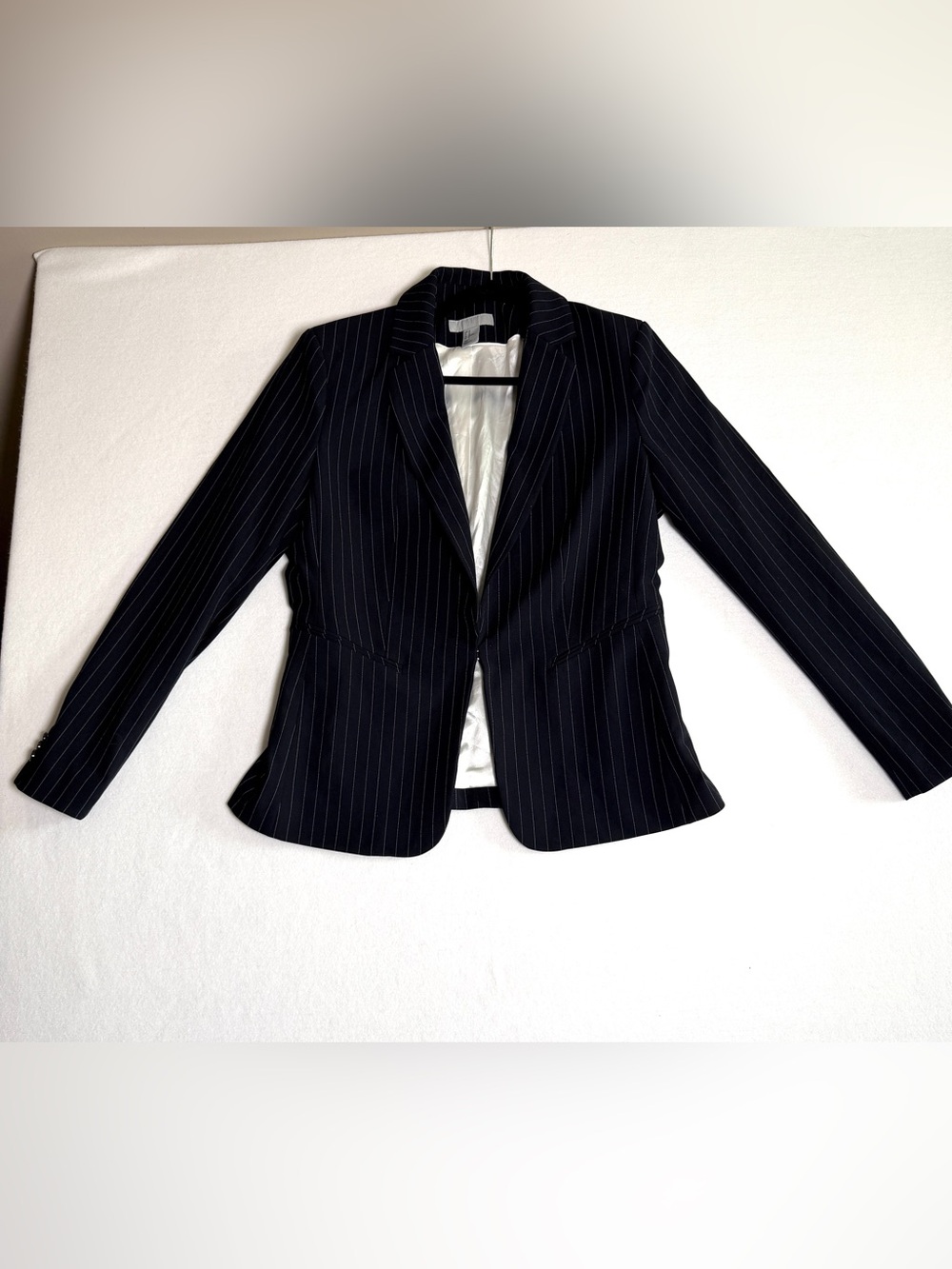 H&M Navy Pinstripe Blazer Jacket Size 12 Women's Business Casual